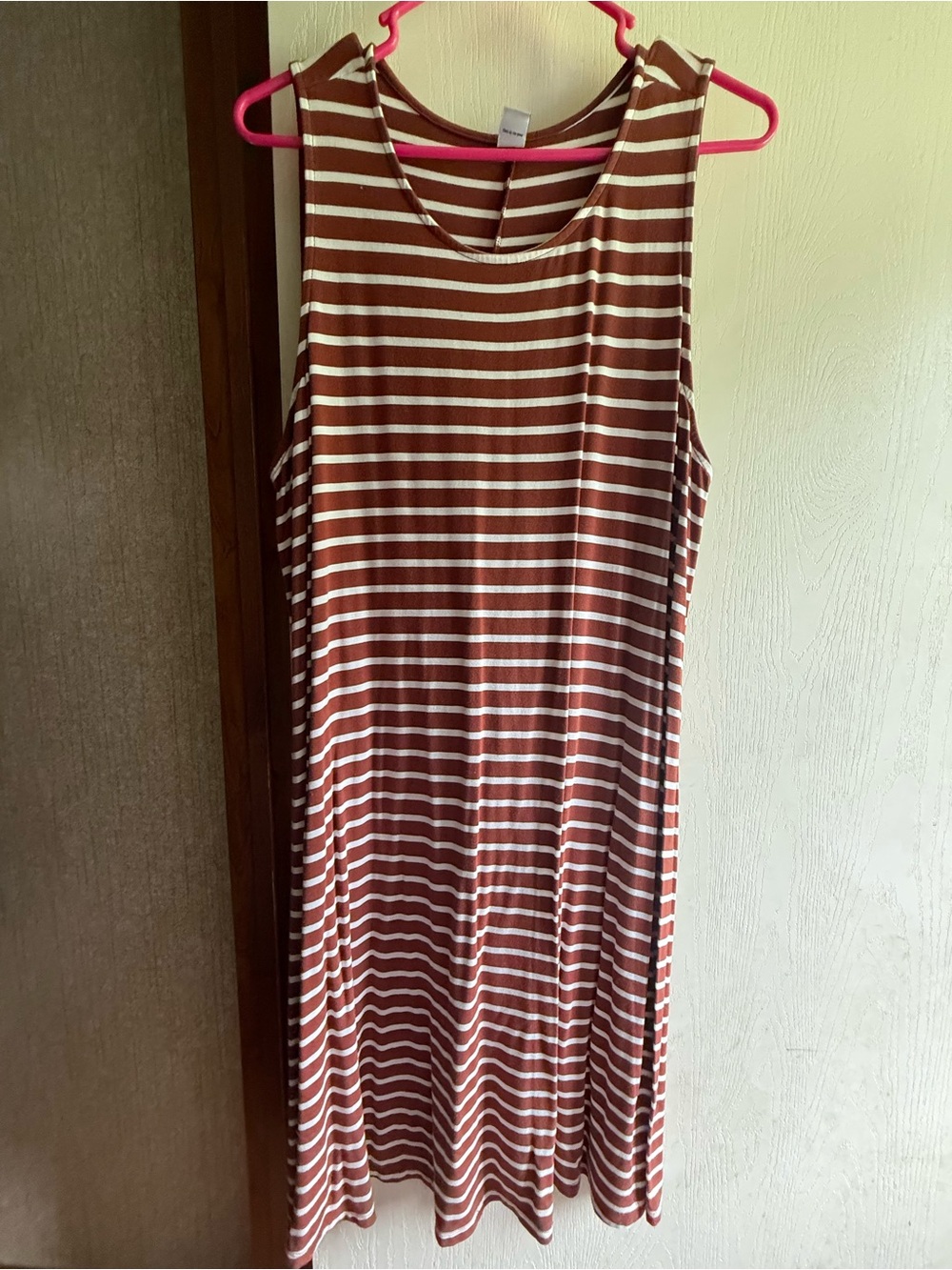 Old Navy Brown and White Striped Sleeveless Midi Dress